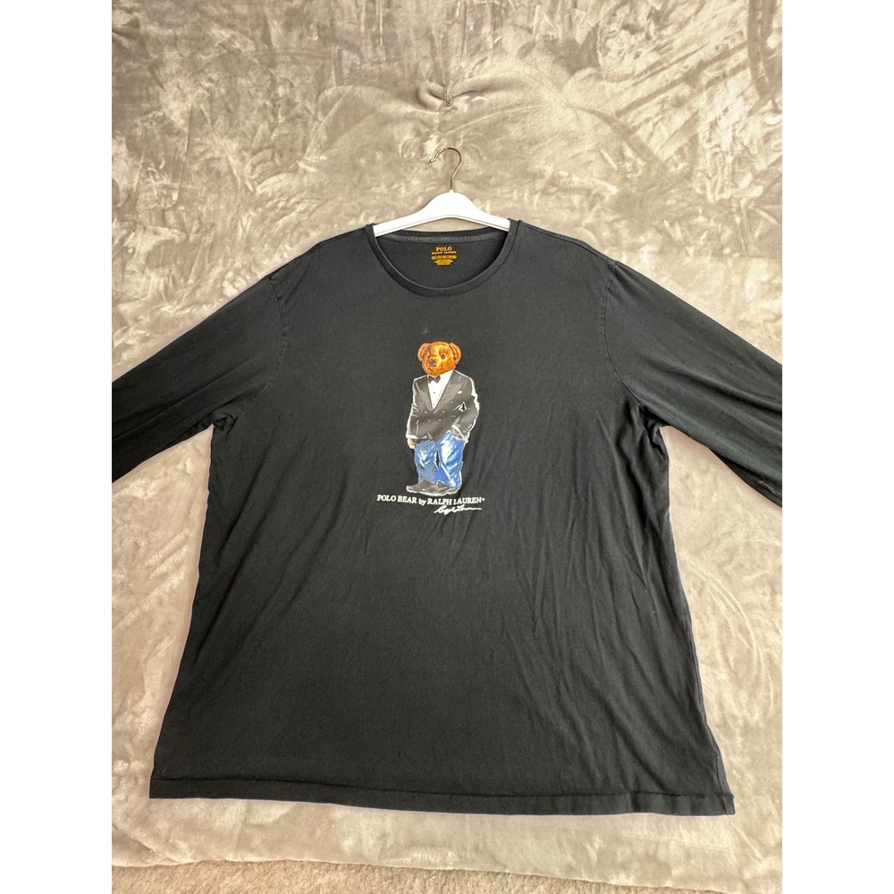 Polo Ralph Lauren Mens XXL Black Polo Bear Tuxedo Long Sleeve T-Shirt Cotton